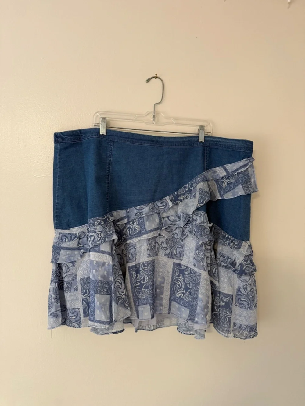 Denim & Paisley Patchwork Ruffled Denim Skirt Womens Size 26W Plus Size 3X - Picture 10 of 11